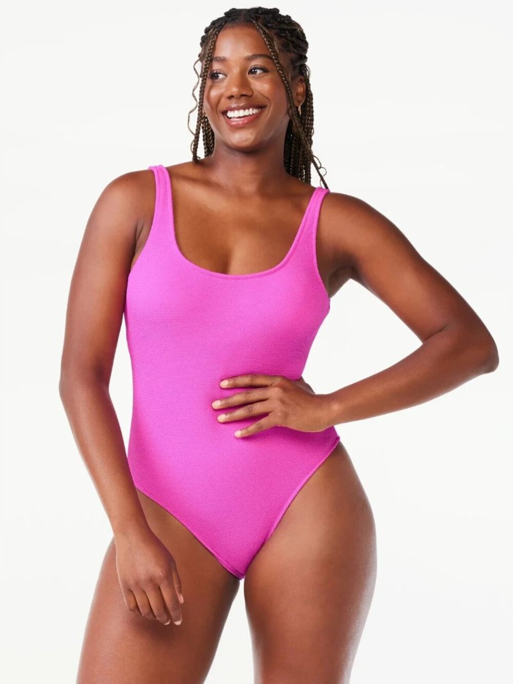 Love & Sports One Piece Swimsuit Barbie Pink Scoop Back Scrunch Strap L NWOT